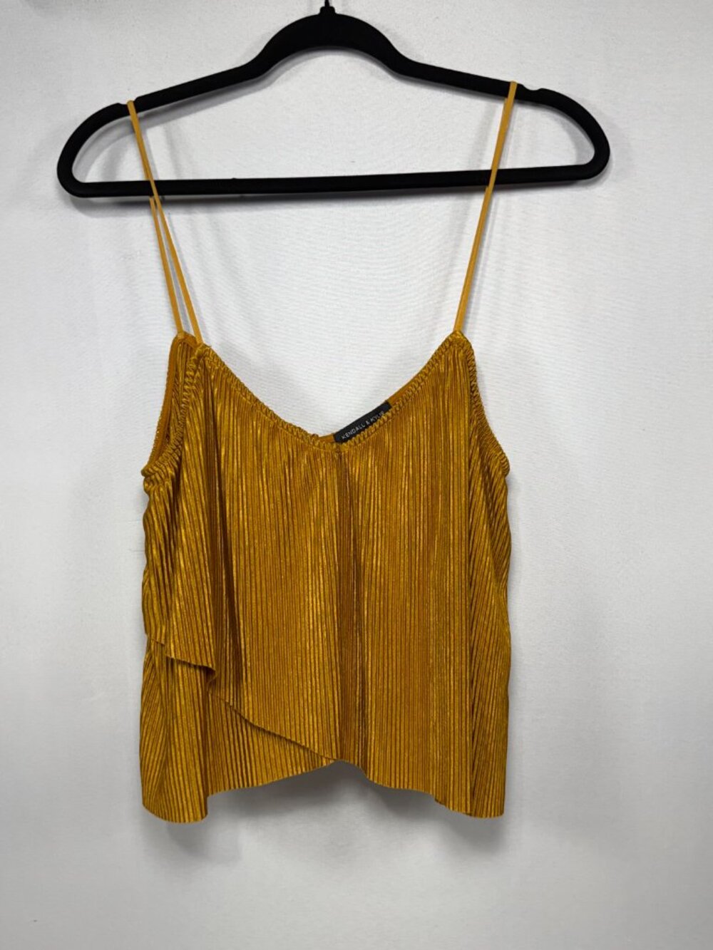 Kendall + Kylie Gold Metallic Pleated Ruffle Cami Top Size M Medium - Picture 2 of 8